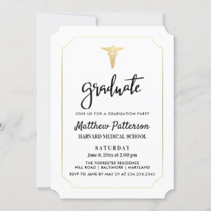 Gold Caduceus Medical Graduate Elegantes Gold Einladung