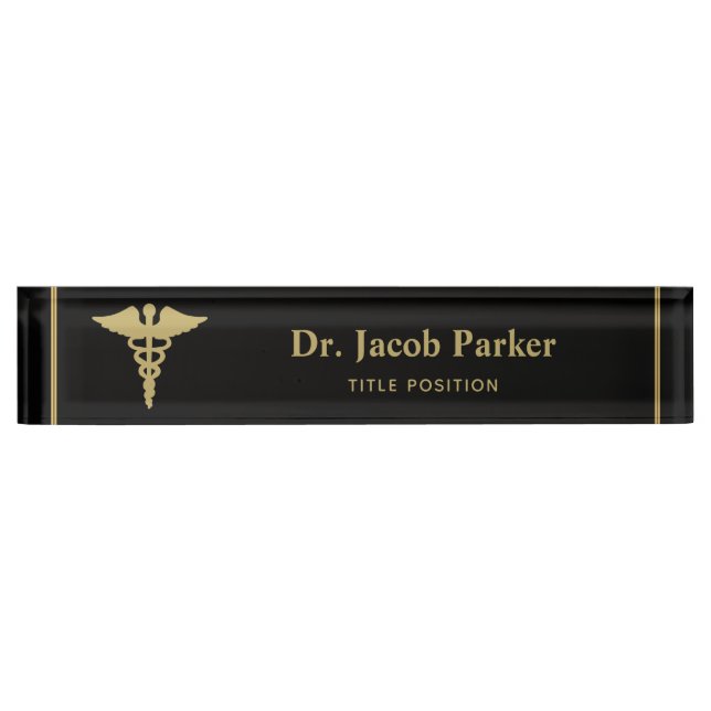 Gold Caduceus Medical Namensplakette (Vorderseite)
