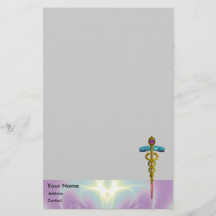 GOLD CADUCEUS Medical Pink Blue Briefpapier
