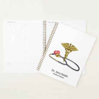 Gold Caduceus & Medical Stethoscope with Heart Planer