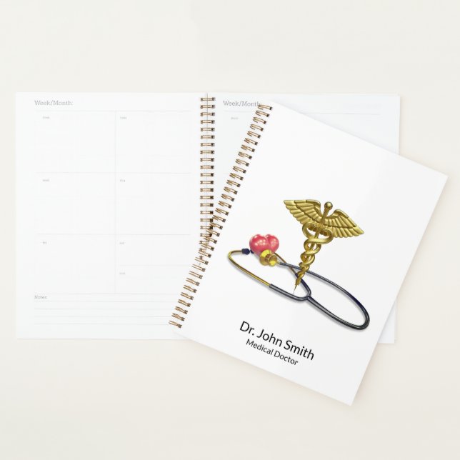 Gold Caduceus & Medical Stethoscope with Heart Planer (Anzeige)
