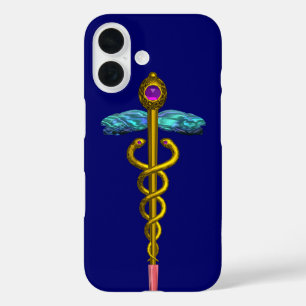 GOLD CADUCEUS MEDIZINISCHE SYMBOL, blau iPhone 16 Hülle