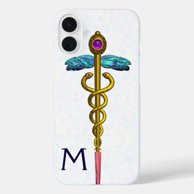 GOLD CADUCEUS MEDIZINISCHE SYMBOL Weißes Monogramm title_seo2 (Rückseite)