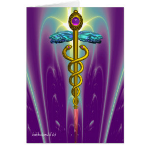 GOLD CADUCEUS MEDIZINISCHES SYMBOL Aquamarine Lila