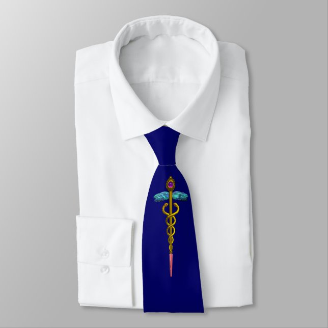 GOLD CADUCEUS MEDIZINISCHES SYMBOL, blau Krawatte (Gebunden)
