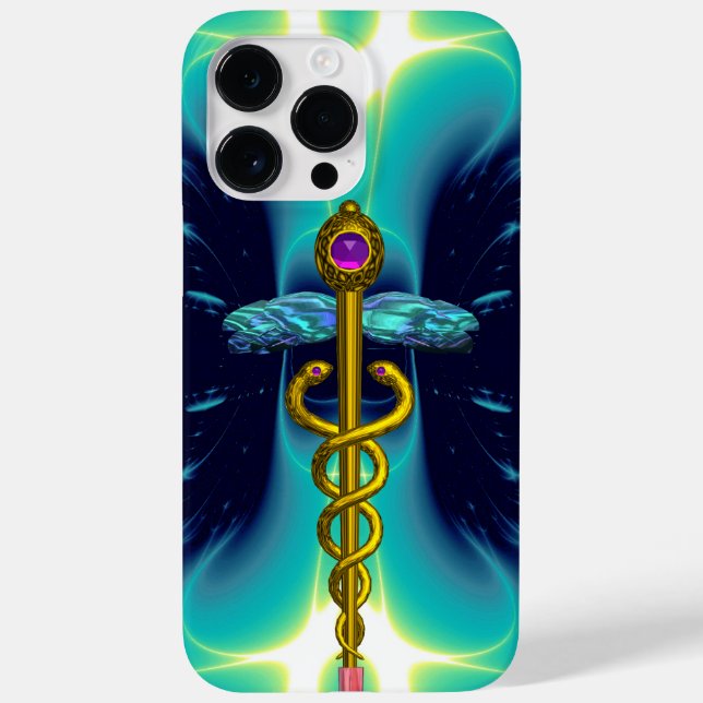 GOLD CADUCEUS MEDIZINISCHES SYMBOL, Blautürkis Aqu Case-Mate iPhone Hülle (Rückseite)