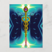 GOLD CADUCEUS MEDIZINISCHES SYMBOL BLUE TURQUOISE