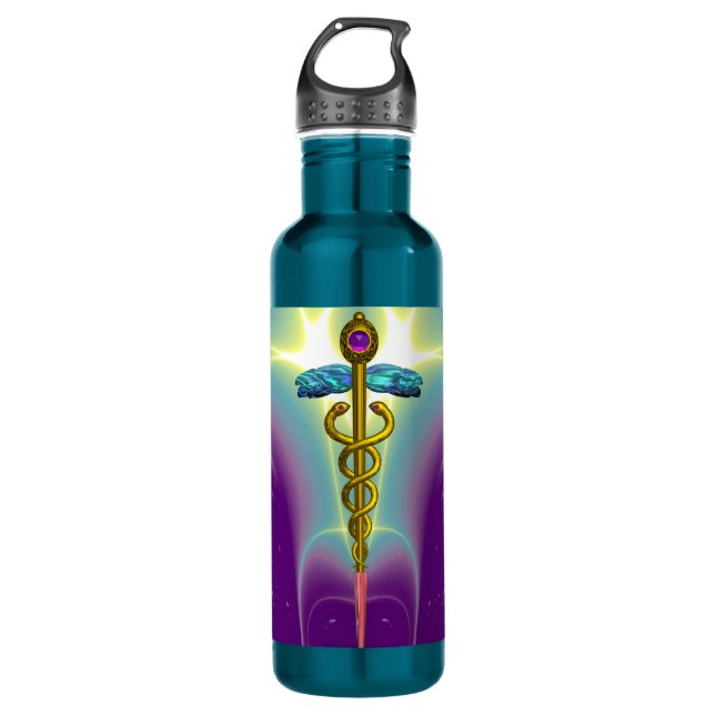 GOLD CADUCEUS MEDIZINISCHES SYMBOL EDELSTAHLFLASCHE (Vorderseite)