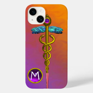 GOLD CADUCEUS MEDIZINISCHES SYMBOL Lila Gem Monogr Case-Mate iPhone 14 Hülle