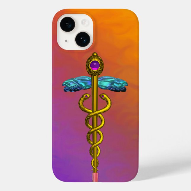 GOLD CADUCEUS MEDIZINISCHES SYMBOL, Lila orange ge title_seo2 (Rückseite)
