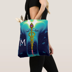 GOLD CADUCEUS MEDIZINISCHES SYMBOL-MONOGRAMM, Aqua Tasche