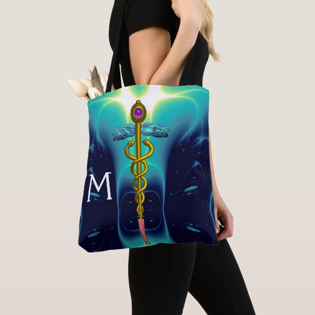 GOLD CADUCEUS MEDIZINISCHES SYMBOL-MONOGRAMM, Aqua Tasche (Von Nahem)