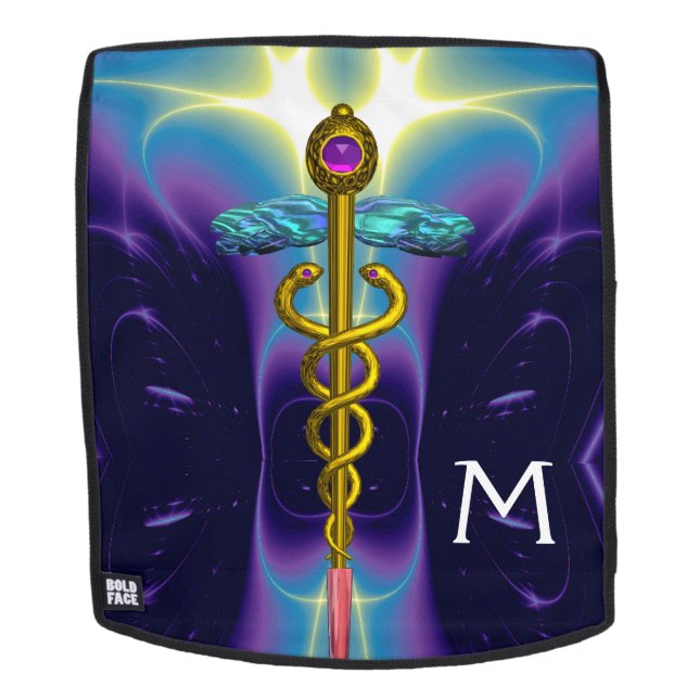 GOLD CADUCEUS MEDIZINISCHES SYMBOL-MONOGRAMM, Lila Rucksack (Abnehmbare Front)
