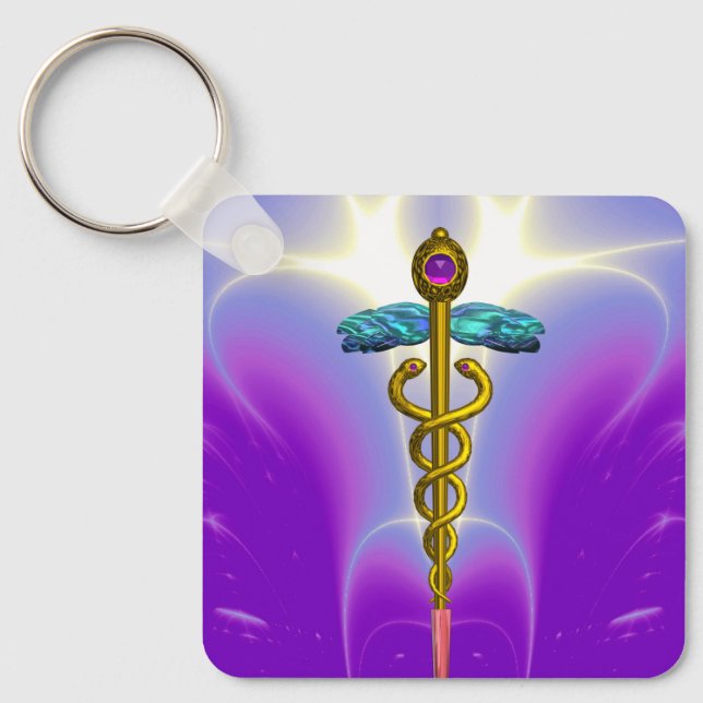 GOLD CADUCEUS MEDIZINISCHES SYMBOL Ultra-Violet Li Schlüsselanhänger (Vorderseite)
