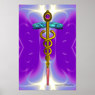 GOLD CADUCEUS Medizinisches Symbol Ultra Violett L Poster