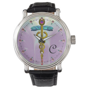 GOLD CADUCEUS MIT ZELLTISCHEN KNOTEN MONOGRAM Lila Armbanduhr