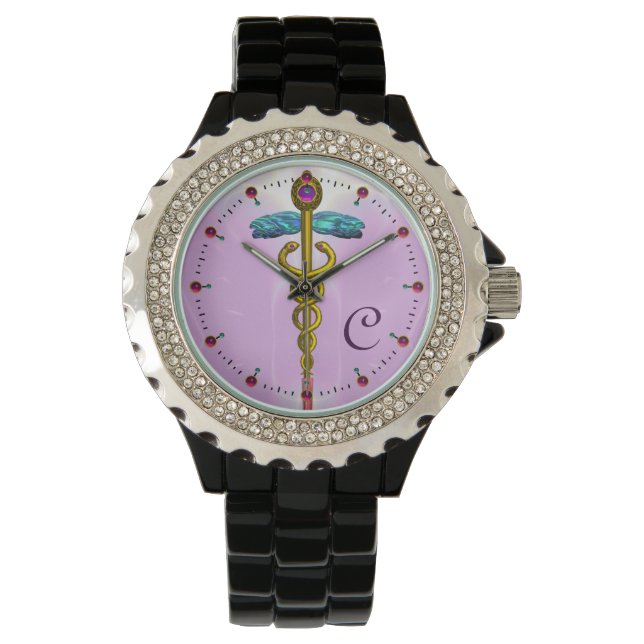 GOLD CADUCEUS MONOGRAM, Pink, Lilac Armbanduhr (Vorderseite)
