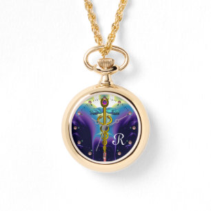 GOLD CADUCEUS MONOGRAMM, Lila blau Armbanduhr
