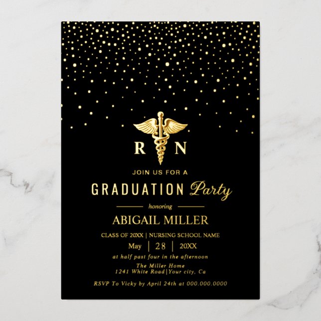 Gold caduceus on black Class Of 2026 graduation  Folieneinladung (Vorderseite)