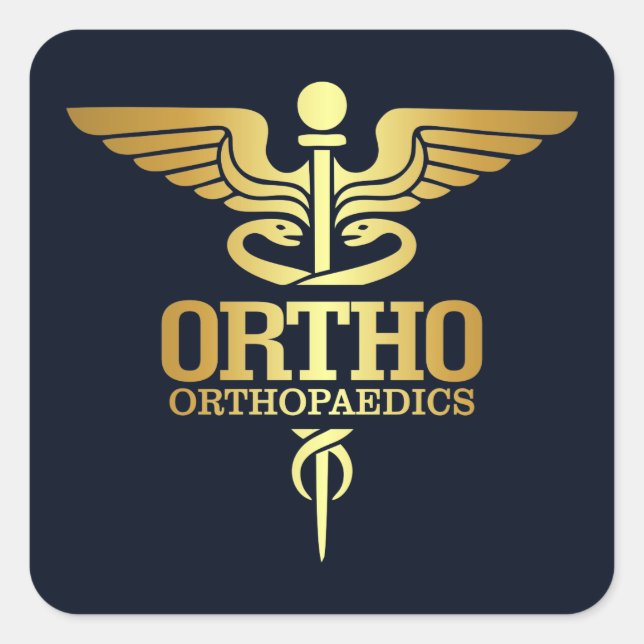 Gold Caduceus (ORTHO) Quadratischer Aufkleber (Vorderseite)