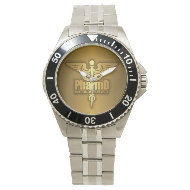 Gold Caduceus (PharmD) Armbanduhr (Vorderseite)