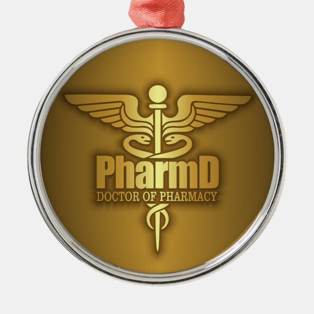 Gold Caduceus (PharmD) Silbernes Ornament (Vorne)