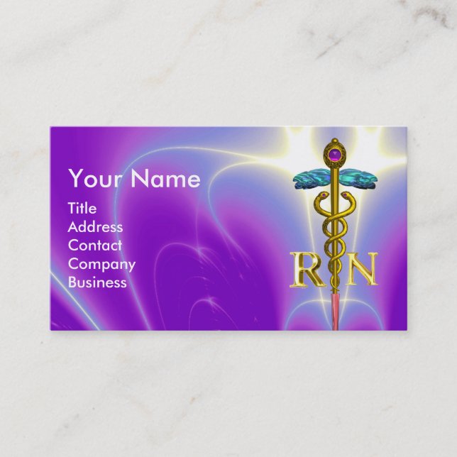 GOLD CADUCEUS REGISTRIERT NURSE SYMBOL Lila Blue Visitenkarte (Vorderseite)