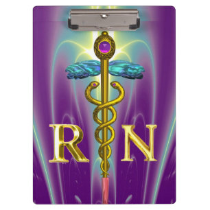 GOLD CADUCEUS REGISTRIERT NURSE SYMBOL Lila Green Klemmbrett
