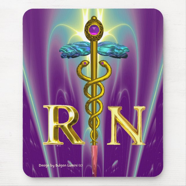 GOLD CADUCEUS REGISTRIERT NURSE SYMBOL Lila grün Mousepad (Vorne)