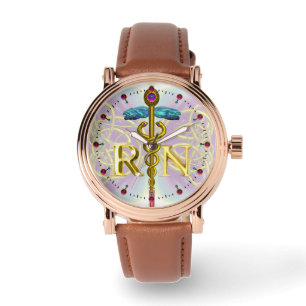 GOLD CADUCEUS REGISTRIERT NURSSSYMBOL ZELLTIKKNOTE ARMBANDUHR