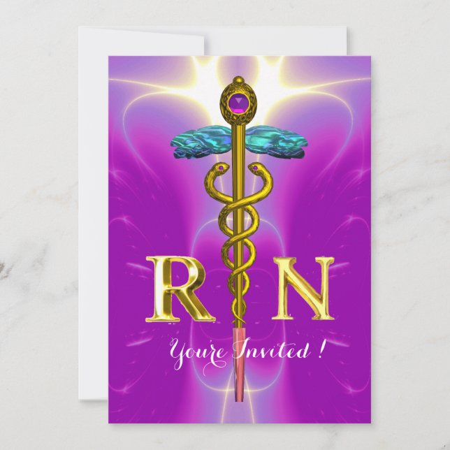 GOLD CADUCEUS REGISTRIERTER NURSE SYMBOL-Abschluss Einladung (Vorderseite)