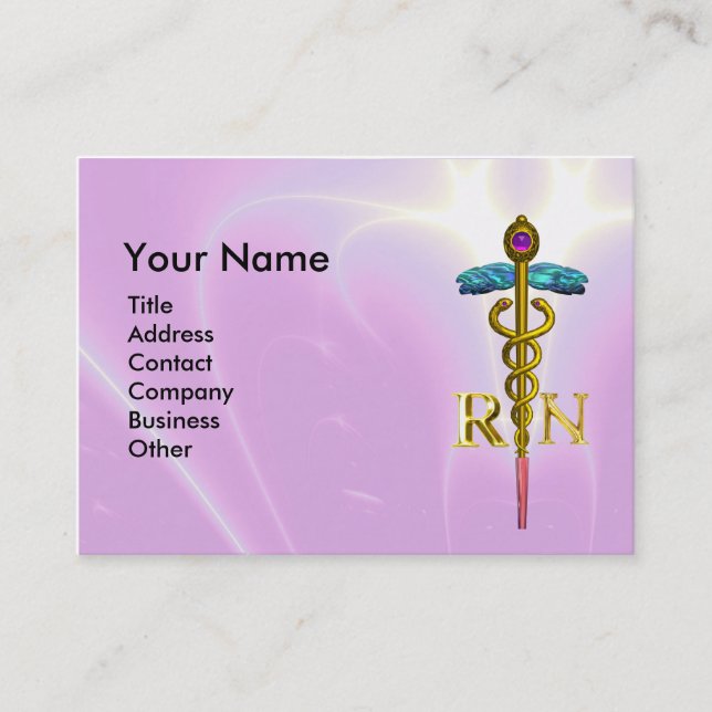 GOLD CADUCEUS REGISTRIERTES NURSE SYMBOL Pink Fuch Visitenkarte (Vorderseite)