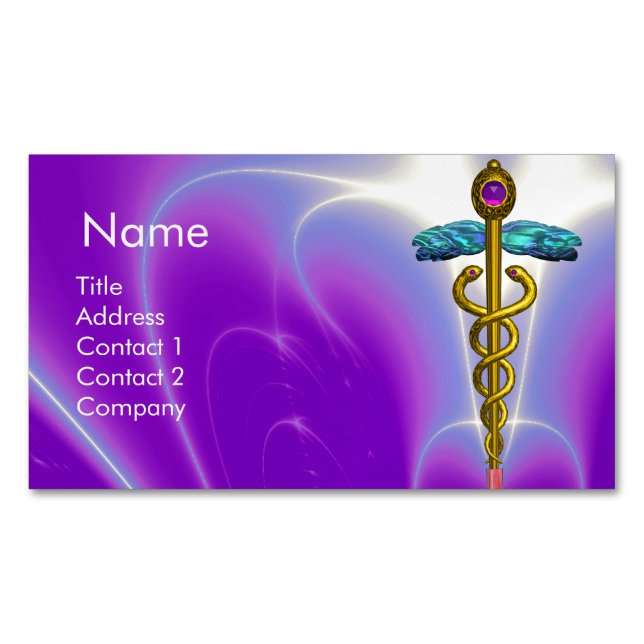 GOLD CADUCEUS SYMBOL / Lila Fuchsie Magnetische Visitenkarte (Vorderseite)