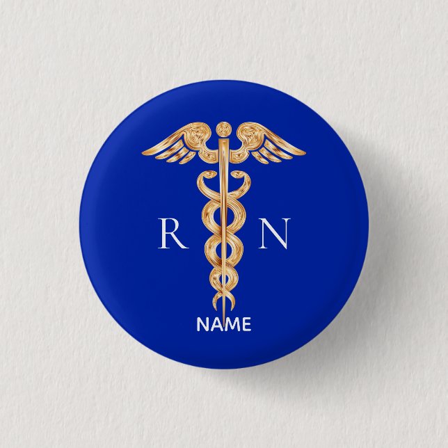 Gold Caduceus Symbol & Registered Nurse Monogram Button (Vorderseite)