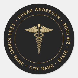 Gold Caduceus Symbol Return-Address-Label Runder Aufkleber