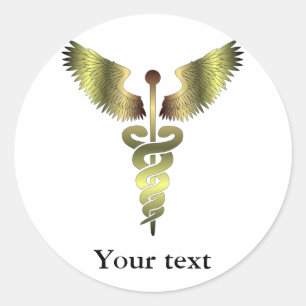 Gold-Caduceus-Symbol Runder Aufkleber