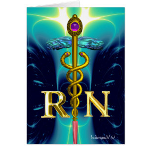 GOLD CADUCEUS SYMBOLE INFIRMIER INSCRIT Aqua Blue