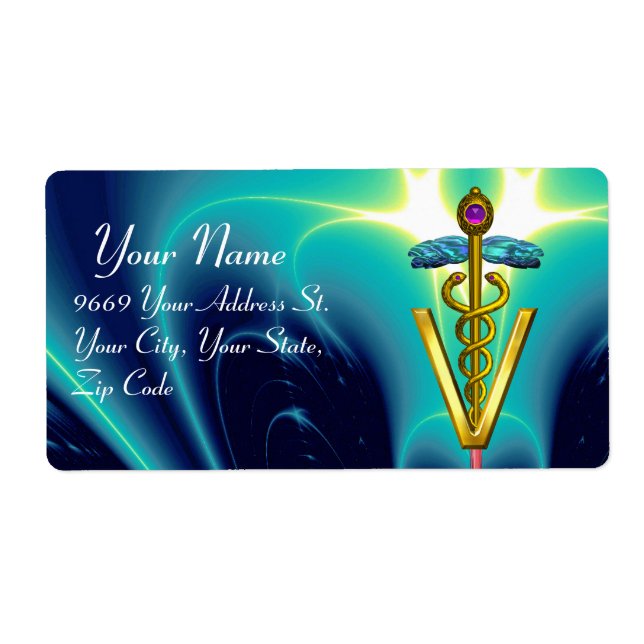 GOLD CADUCEUS VETERINÄRSYMBOL, Aqua Blue, Aquamari (Vorne)