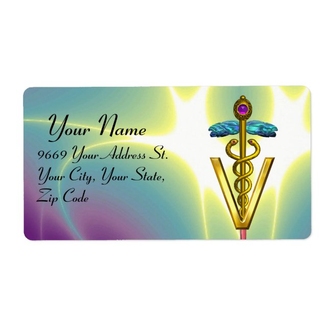 GOLD CADUCEUS VETERINÄRSYMBOL Aquamarin blau (Vorne)
