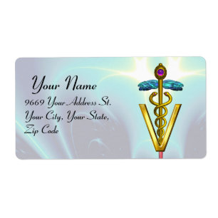 GOLD CADUCEUS VETERINÄRSYMBOL Aquamarin blau