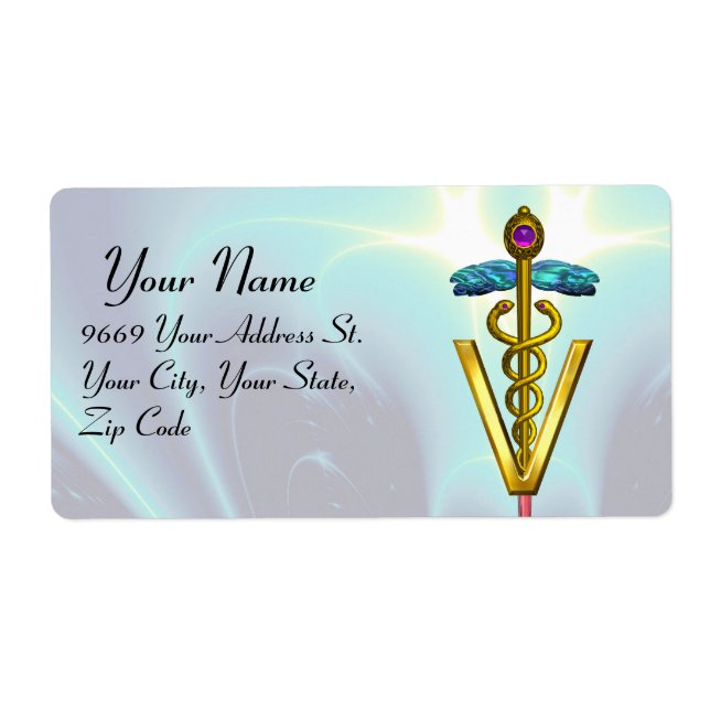 GOLD CADUCEUS VETERINÄRSYMBOL Aquamarin blau (Vorne)