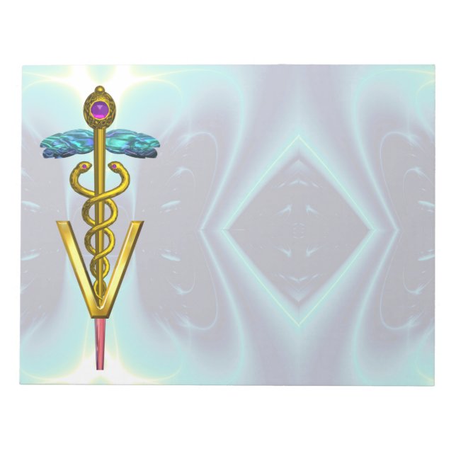 GOLD CADUCEUS VETERINÄRSYMBOL, Aquamarin blau Notizblock (Vorderseite)