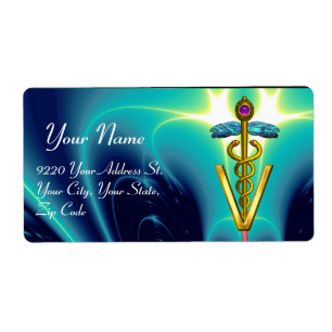 GOLD CADUCEUS VETERINÄRSYMBOL, aqublau,aquamarin