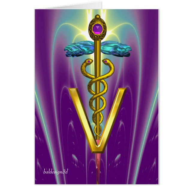 GOLD CADUCEUS VETERINÄRSYMBOL Blau Lila (Vorne)