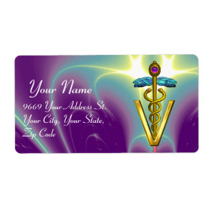 GOLD CADUCEUS VETERINÄRSYMBOL Lila Aqua Blue