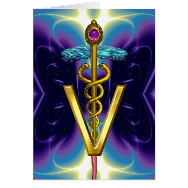 GOLD CADUCEUS VETERINÄRSYMBOL Lila blau (Vorne)