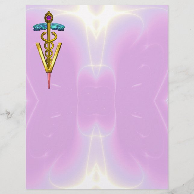 GOLD CADUCEUS VETERINÄRSYMBOL, lila, rosa (Vorderseite)