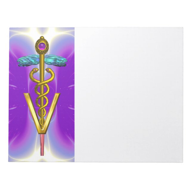 GOLD CADUCEUS VETERINÄRSYMBOL, Lila Violette Notizblock (Vorderseite)