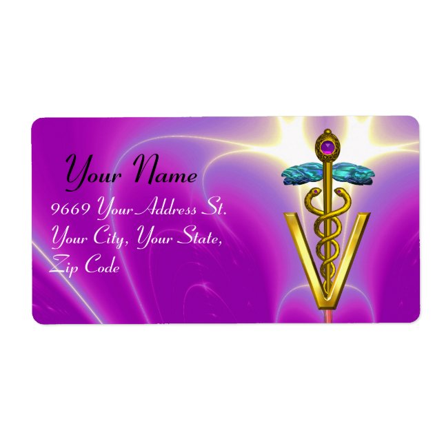 GOLD CADUCEUS VETERINÄRSYMBOL Pink Fuchsia (Vorne)