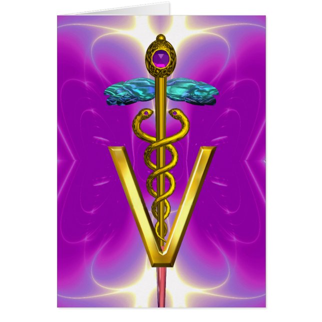 GOLD CADUCEUS VETERINÄRSYMBOL Pink Fuchsia (Vorne)